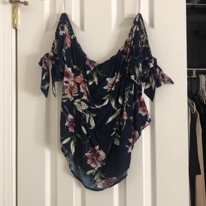 Off the should blue flower top